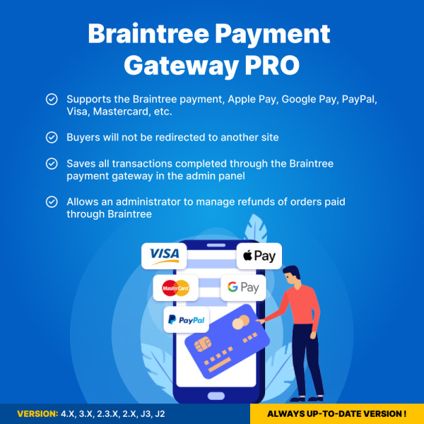 Braintree Payment Gateway PRO for OpenCart (support v. 3.*-4.*)