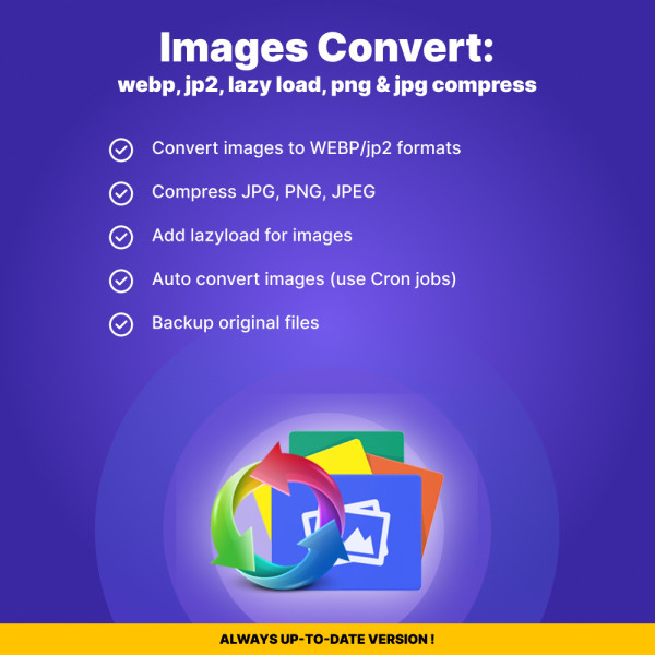 Images Convert: webp, jp2, lazy load, png & jpg compress for PrestaShop 1.6-1.7