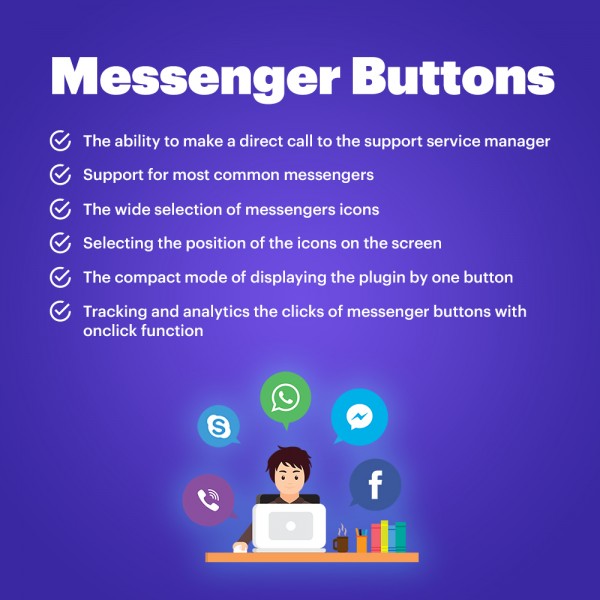 Messengers Buttons for Prestashop (Facebook, Instagram, Skype, WhatsApp, Viber, Vkontakte)